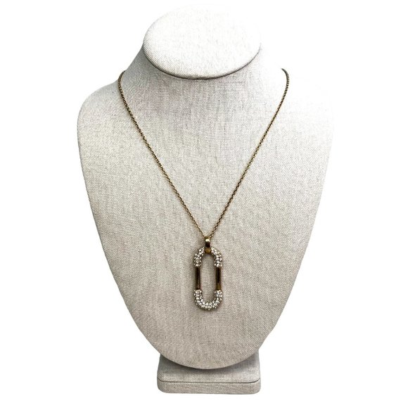 Ann Taylor Link Pendant Necklace Gold Tone Rhinestones Signed 31 inch - Picture 1 of 8